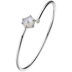 Fei Liu Mother of Pearl Diamond 18 Karat White Gold Open Bangle Bracelet