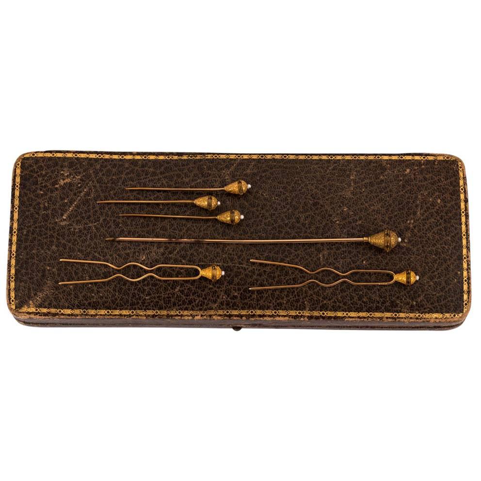 14 Karat Gold Hat Pin Set