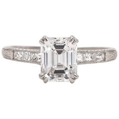 Gia D-VVS 1.41 Antique Emerald Cut & French Cut Diamond Art Deco Engagement Ring