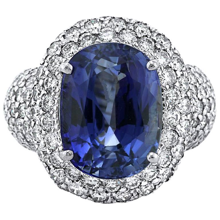 Mark Broumand 12.94 Carat Oval Cut Ceylon Sapphire and Diamond Right-Hand Ring For Sale