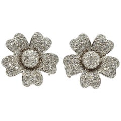 2.25 Carat Round Brilliant Diamond Flower Earrings 14 Karat White Gold