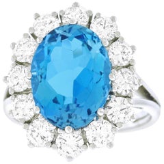 Bucherer Classic Aquamarine and Diamond Set Gold Ring