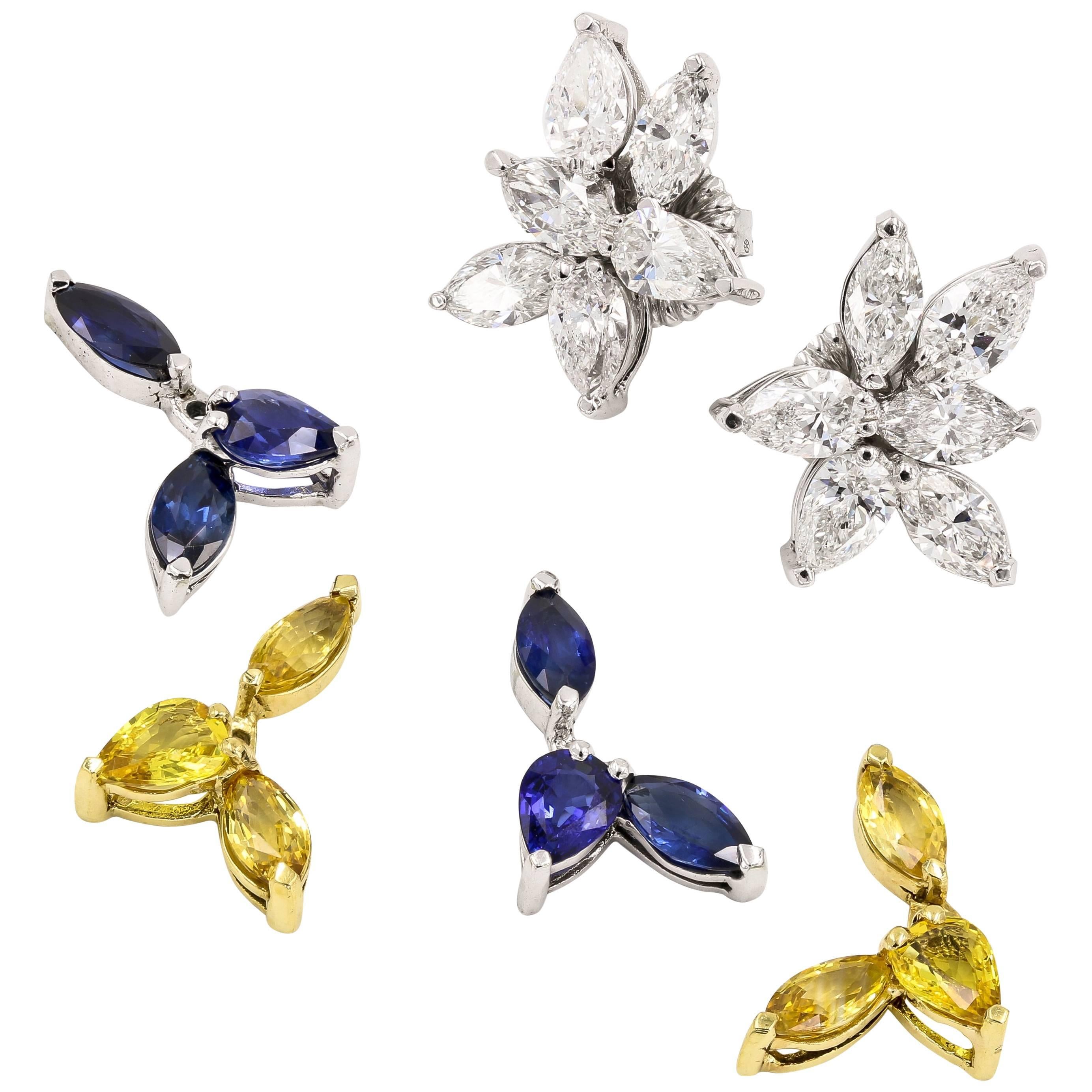 Diamond and Sapphire Earrings with Interchangeable Stones in 18kt Gold