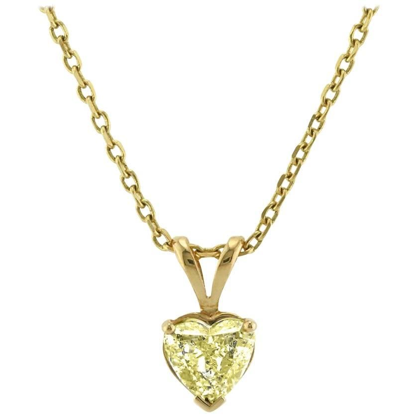 Mark Broumand 1.01 Carat Fancy Light Yellow Heart Shaped Diamond Pendant