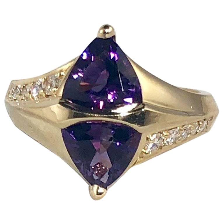 Jose Trillos 18 Karat Amethyst and Diamond Cocktail Ring For Sale