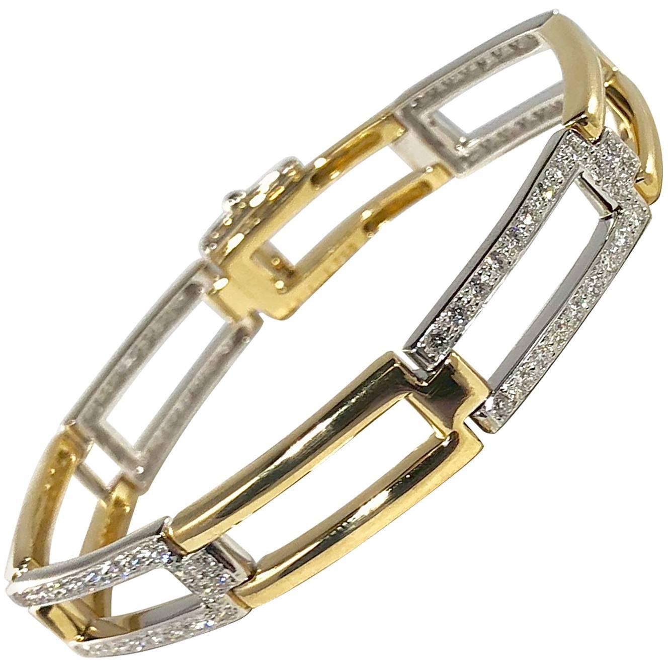 Carelle 18 Karat Two-Tone Gold and Diamond Contemporary Link Bracelet