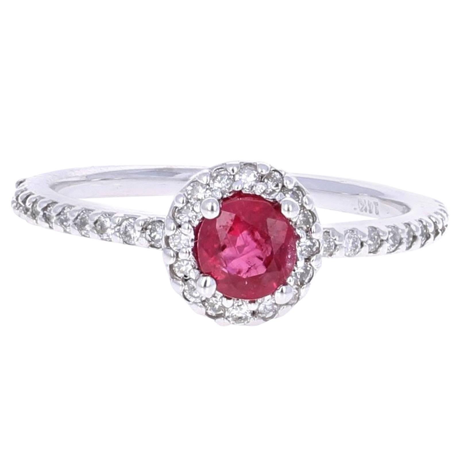 0.99 Carat Round Cut Ruby Diamond White Gold Engagement Ring