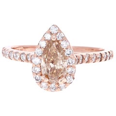 1.55 Carat Fancy Pear Cut Diamond Engagement Ring in 14K Rose Gold