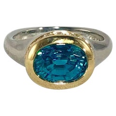 Richard Krementz Gemstones Platinum/18 Karat 5.4 Carat Blue Zircon Diamond Ring