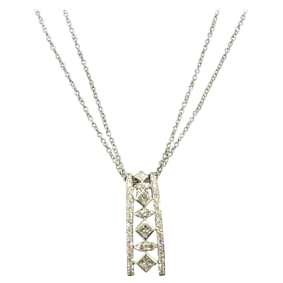 Peter Storm 18 Karat White Gold and Princess and Round Diamond Pendant Necklace