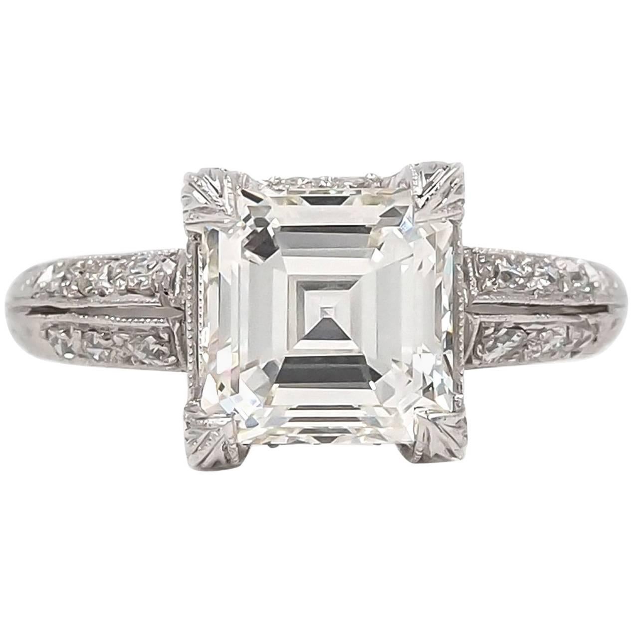 Edwardian Era 2.04 Carat Square Cut Diamond Engagement Ring