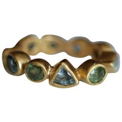 Demantoid Garnet Zircon 22 Karat-21 Karat Solid Gold Bezel Bridal Fashion Ring
