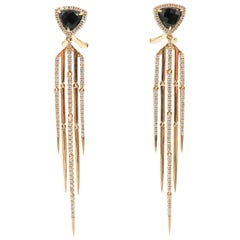 Onyx and Diamond Yellow Gold Drop Earrings