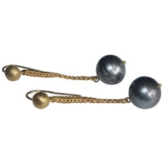 22 Karat Gold Tahitian Pearl Earrings Contemporary Designer Jewelry