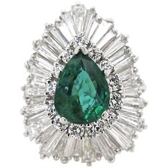 2.15 Carat Pear Shaped Colombian Emerald and 3.95 Carat Diamond Cocktail Ring