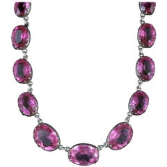 Antique Victorian Pink Paste Necklace Silver Collar, circa 1880