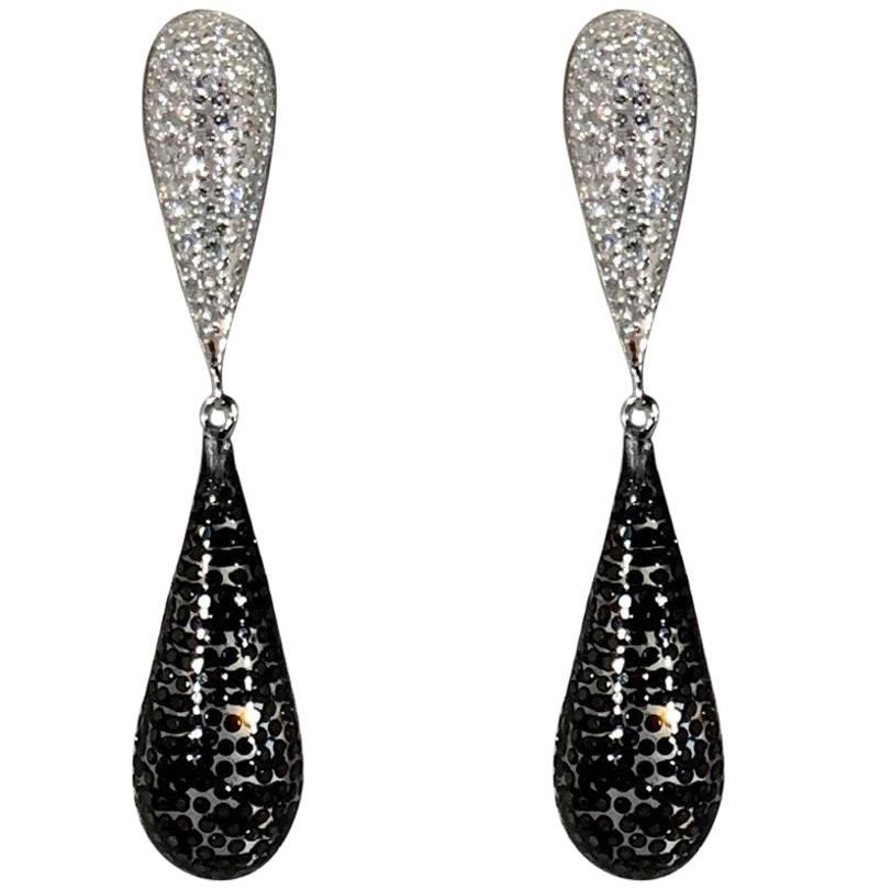 Armand Jacoby Solare 18kt Black and White Diamond Set in Carbon Drop Earrings For Sale