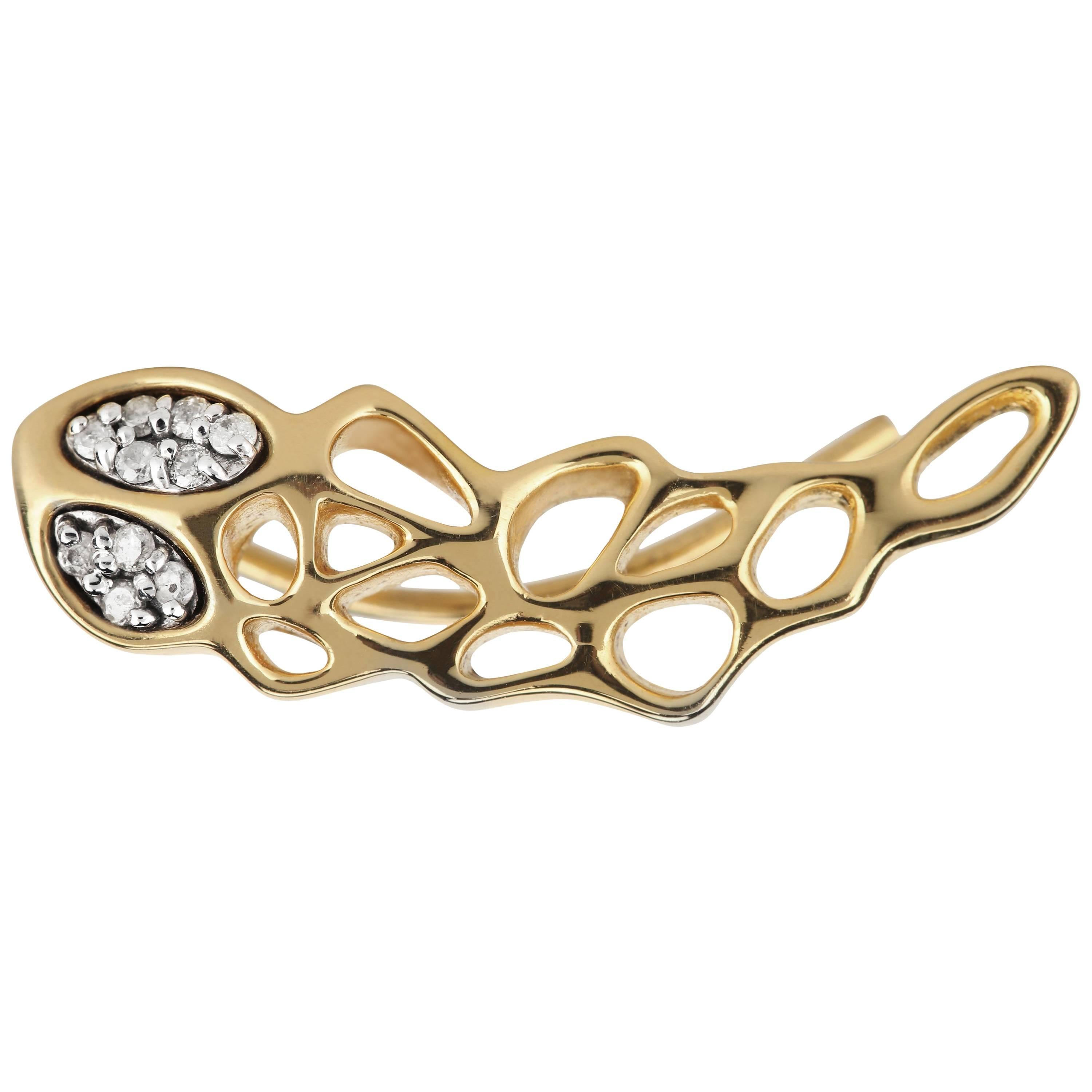 FLOWEN Eyra Ohr Crawler-Ohrring aus 18 Karat Gold und Diamanten aus Sterlingsilber
