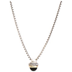 David Yurman Onyx Cable Necklace, Two-Tone Sterling Silver 18 Karat Yellow Gold