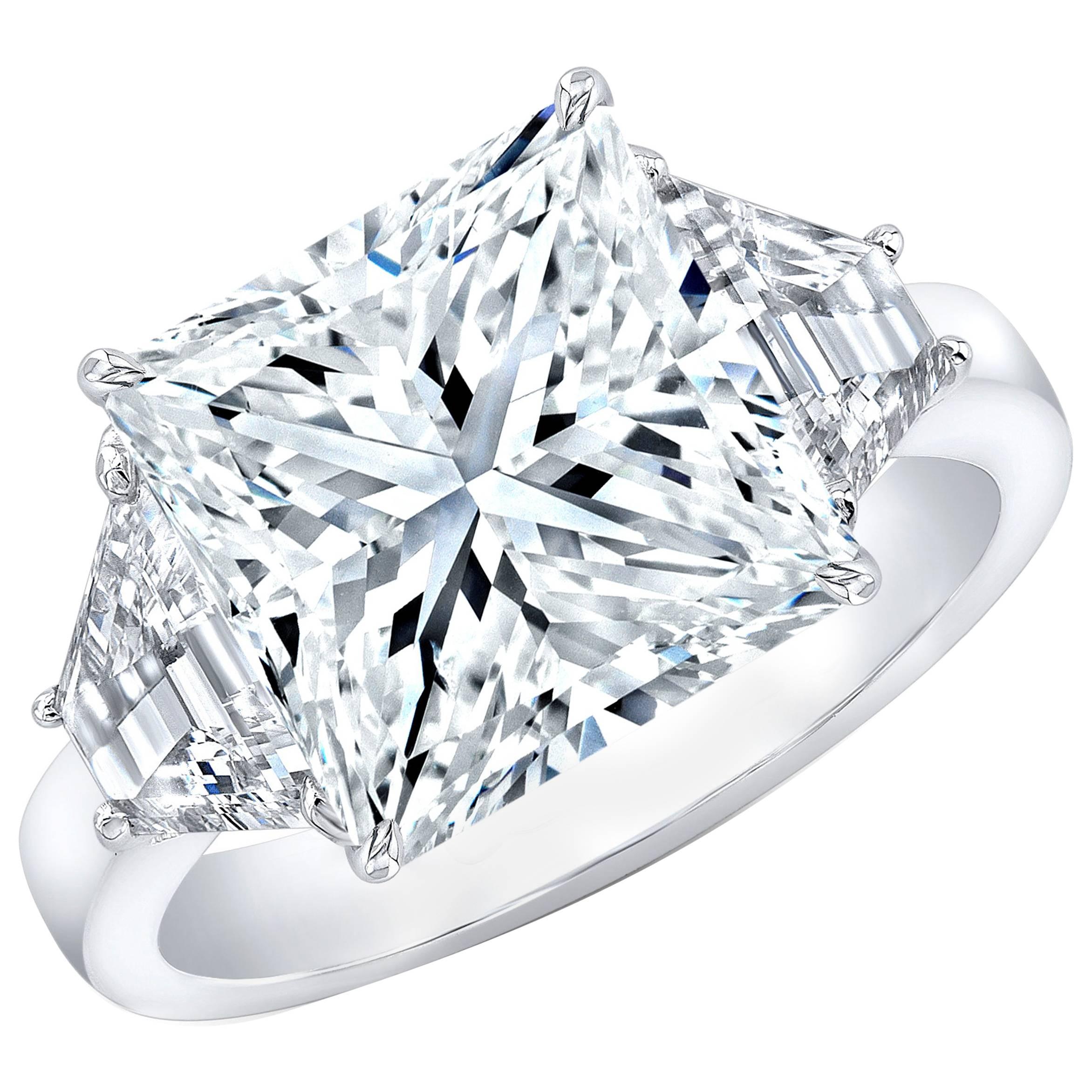 GIA Certified 6.01 Carat Princess Cut E SI1 Platinum Three-Stone Ring