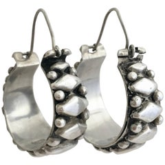 Silver Hoops Folk Bohemian Vintage Jewelry Chunky Hoop Earrings