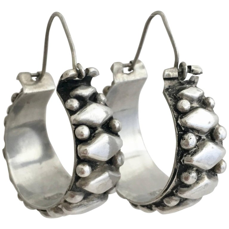 Silver Hoops Folk Bohemian Vintage Jewelry Chunky Hoop Earrings For