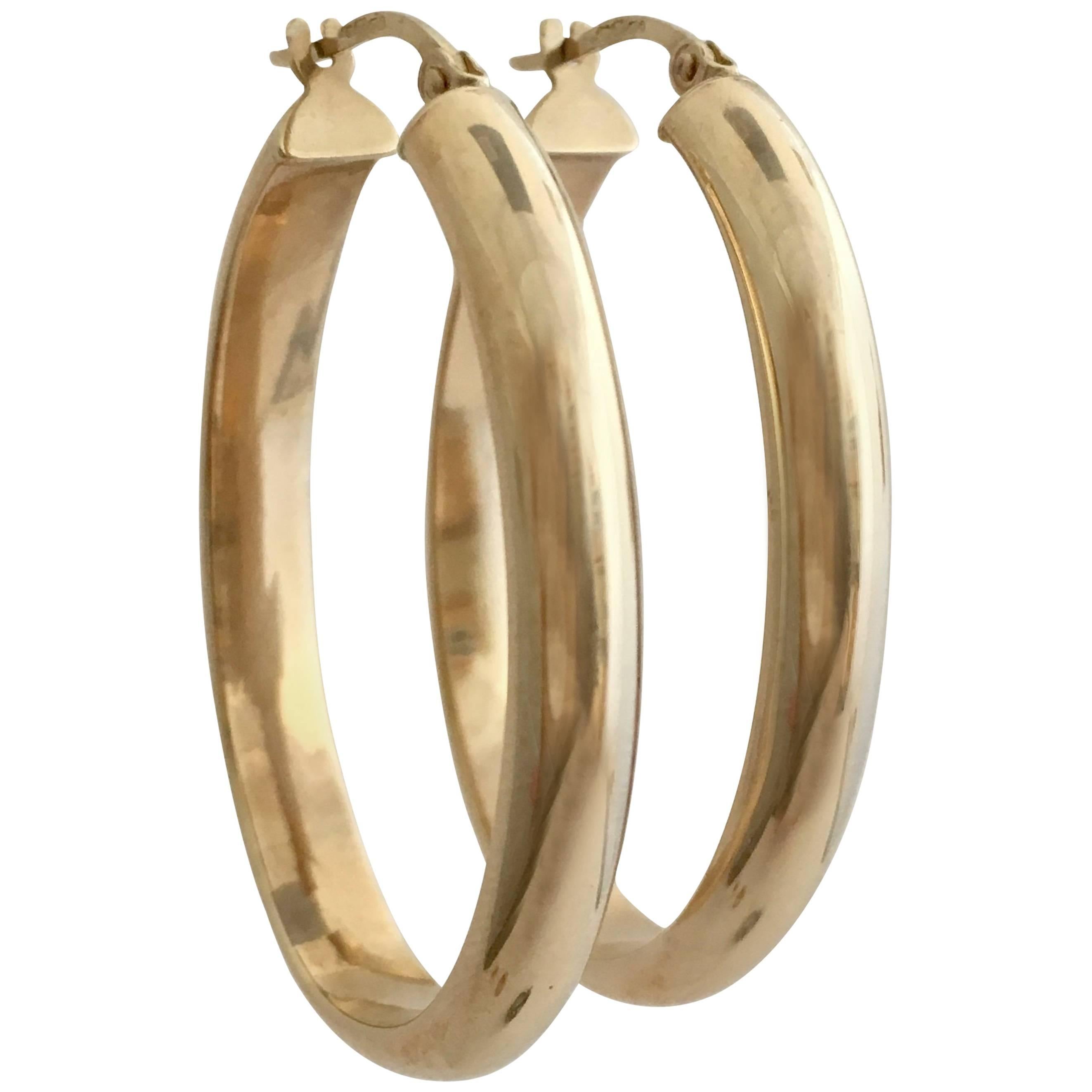 Gold Hoops Vintage Jewelry Large Elongated Oval Statement Hoop Earrings