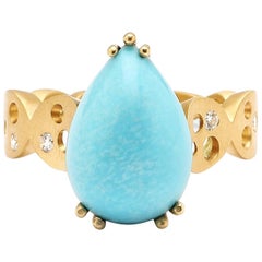 Pear-Shaped Sleeping Beauty Turquoise and Coin Band Ring