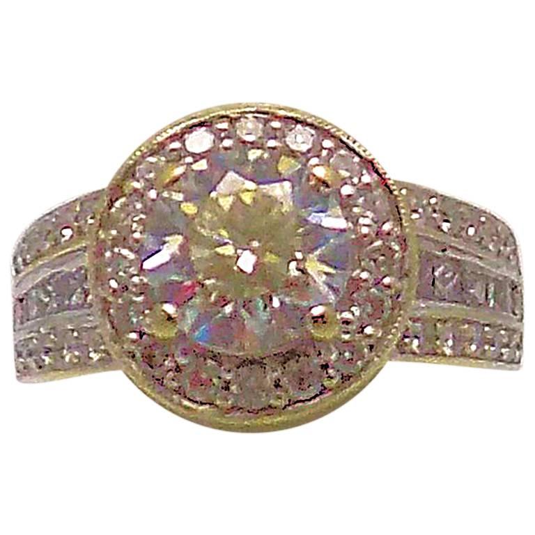 18 Karat White Gold Diamond Ring, Halo Setting