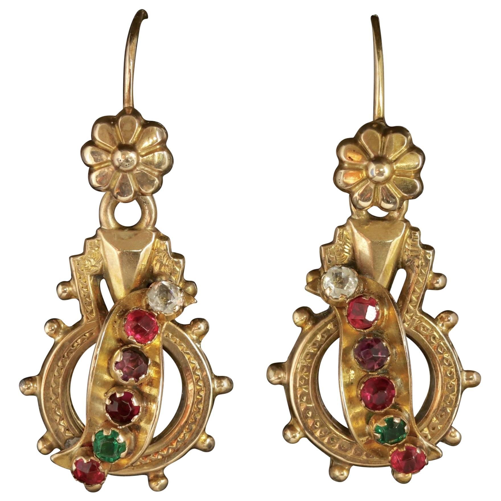 Antique Victorian Regard Earrings 18 Carat Gold, circa 1900