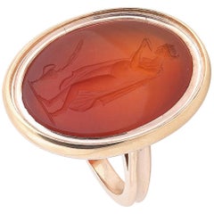 Antique Neoclassical Carnelian Intaglio of Methe, Goddess of Drunkenness Ring