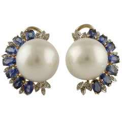 Diamonds Sapphires Australian Pearls Rose Gold Earrings
