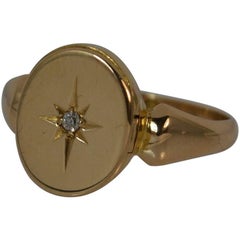 Vintage 1917 WWI 18 Carat Gold Sweetheart Locket and Old Cut Diamond Signet Ring