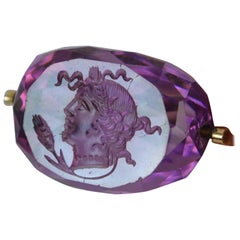 Victorian 15 Carat Gold and Amethyst Intaglio Swivel Fob Pendant