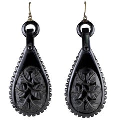 Antique Victorian Whitby Jet Earrings, circa 1900