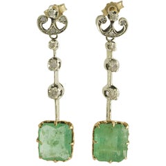 0.92 Carat Diamonds, 9.06 Carat Emeralds, Rose Gold and Silver, Earrings