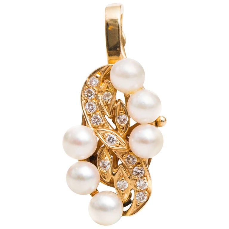 0.70 Carat Diamond and Pearl 14 Karat Yellow Gold Pendant For Sale ...