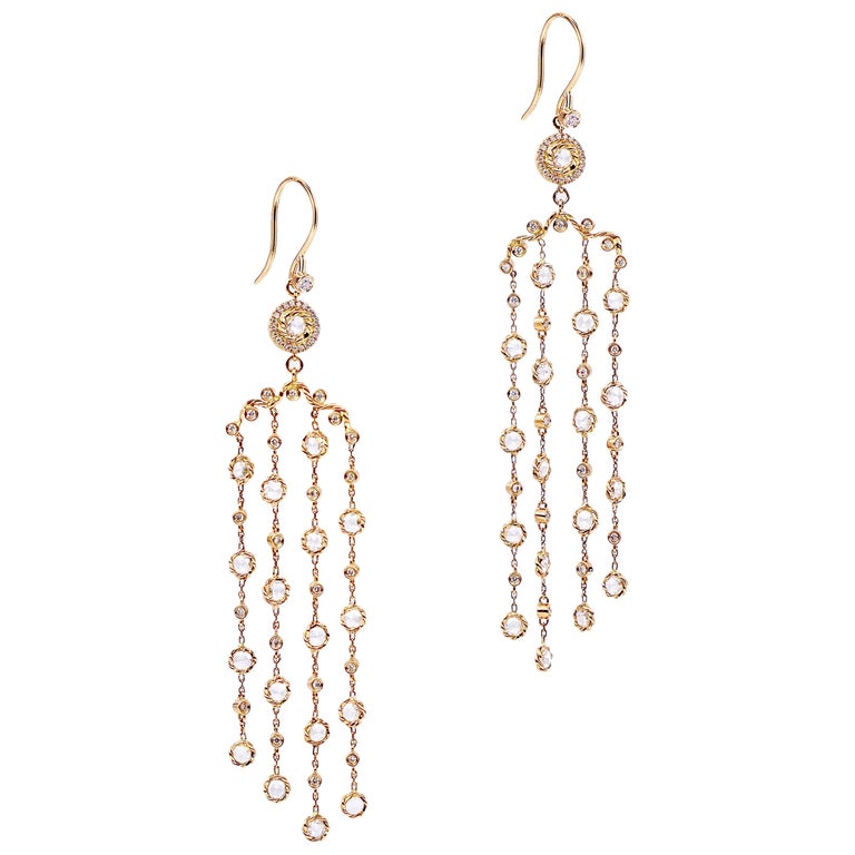 2 64ct 14k Rose Gold Signature Twist Set Cut Diamond 14k Rose Gold Signature Twist Set Cut Diamond Chandelier Earrings 9