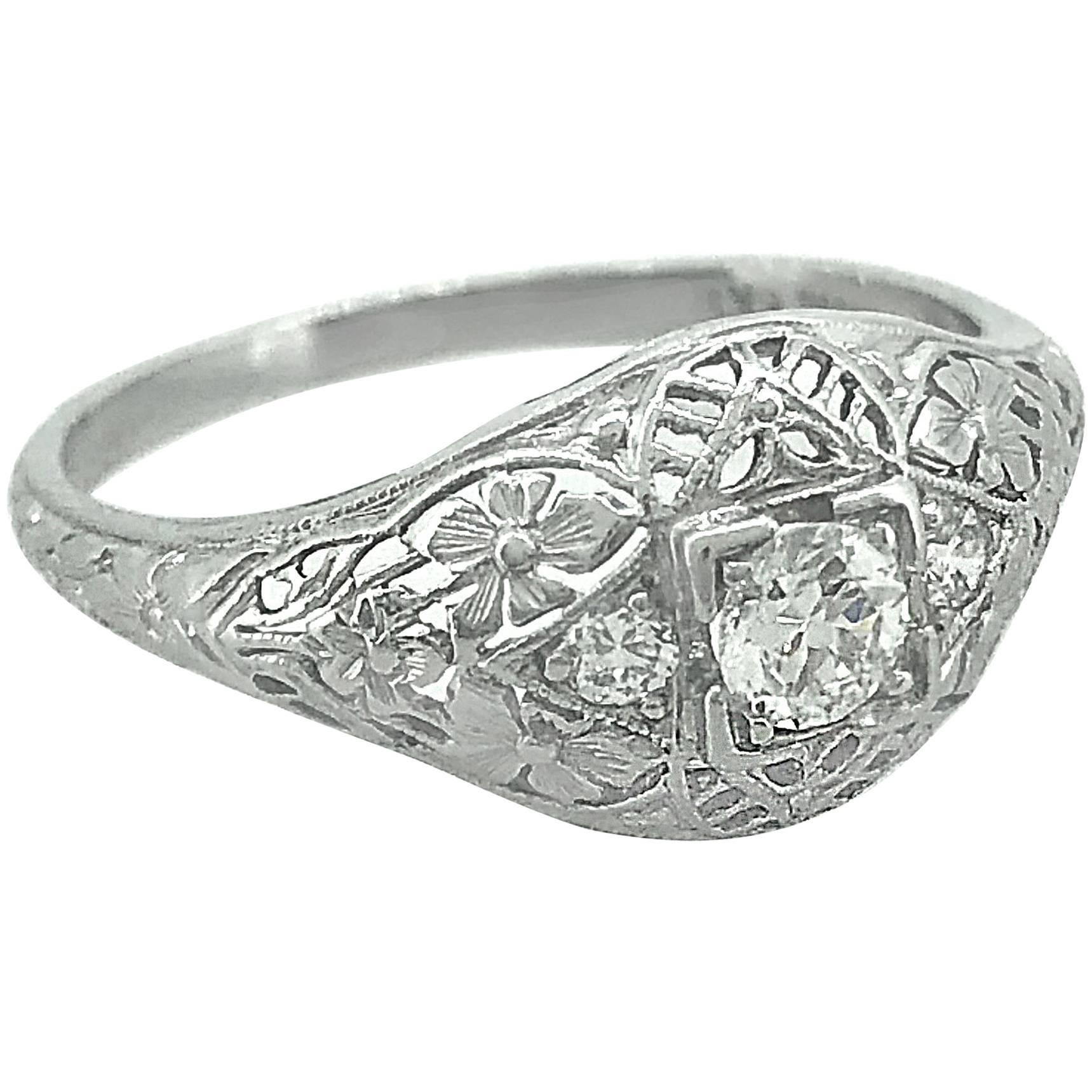 Antique .20 Carat Diamond Engagement Ring Platinum For Sale