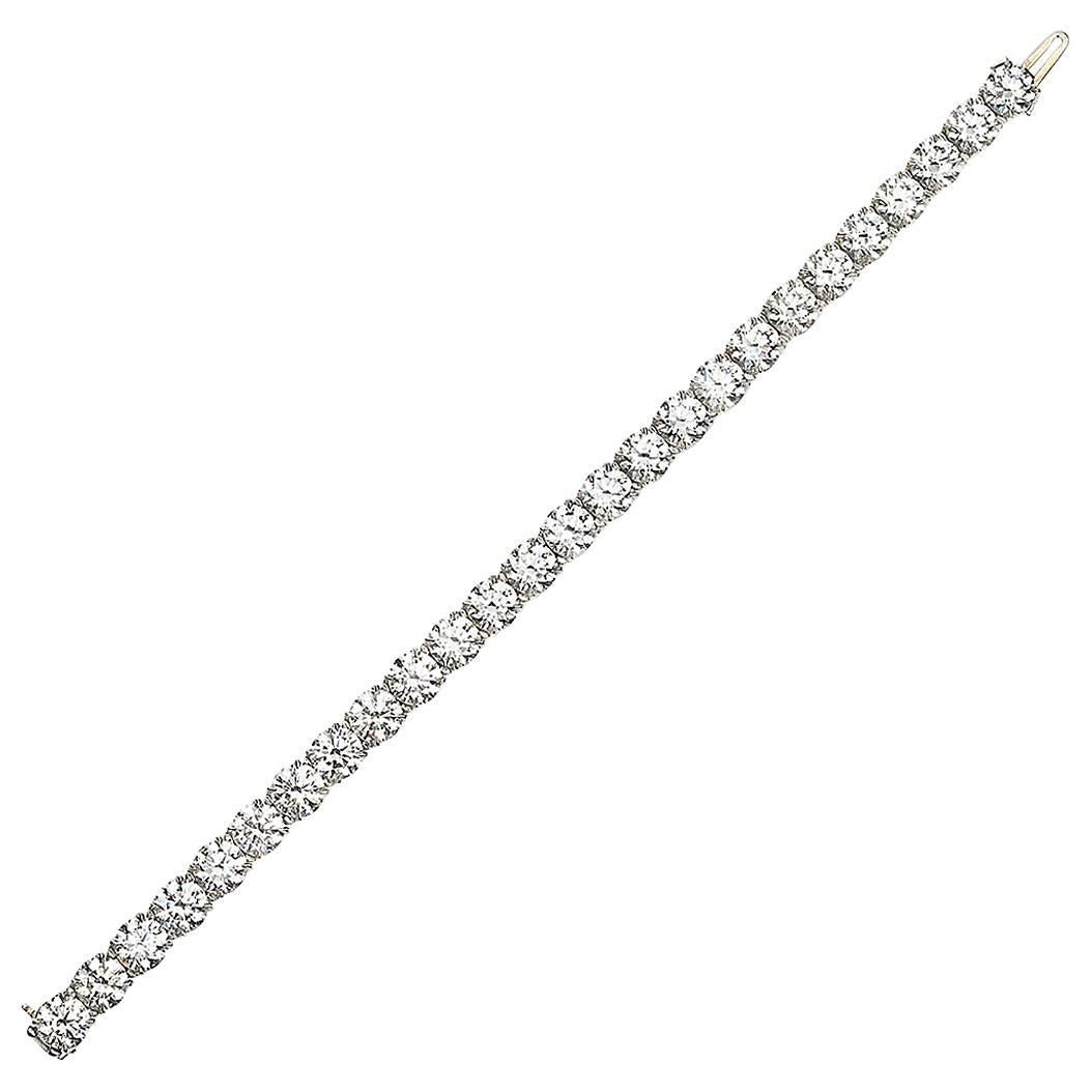 Platinum Round Diamond Straight Line Bracelet 26.77 Carat For Sale