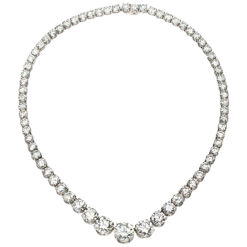 Platinum Round Diamond Riviere Necklace at 1stDibs