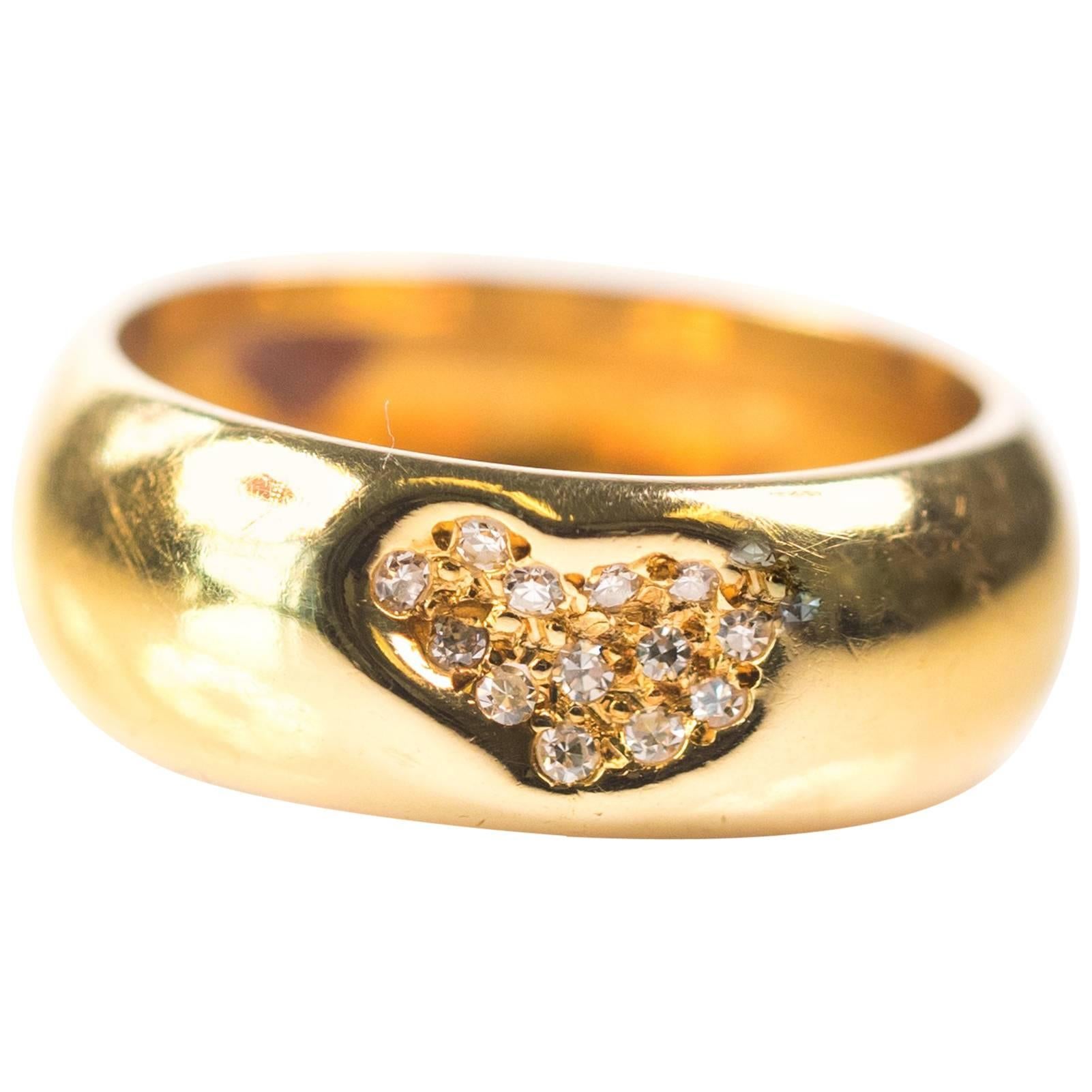 Bague cœur Tiffany and Co en or jaune 18 carats et diamants 0,15 carat