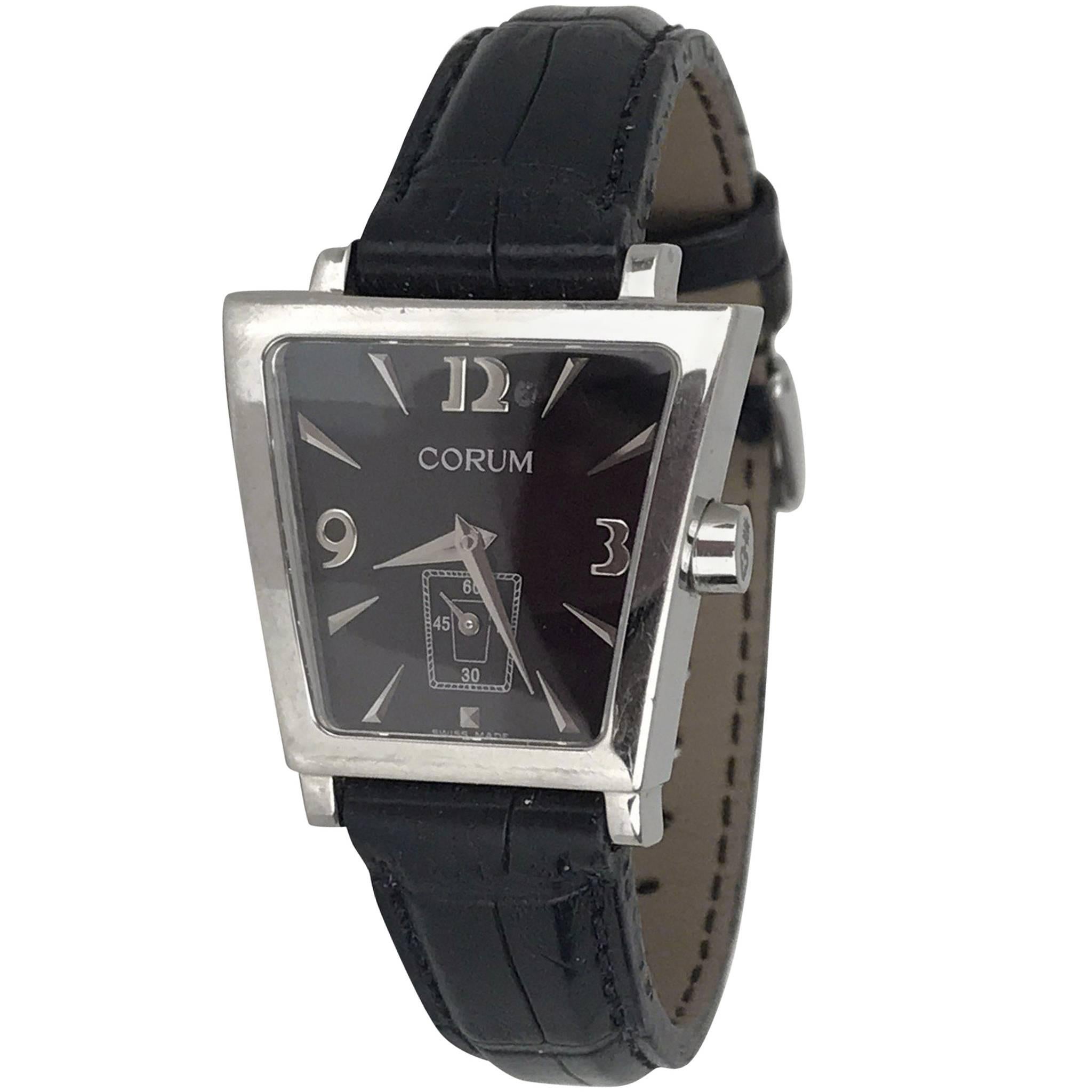 Corum Boutique Trapeze 105.404.20 Stainless Steel Black Ladies Watch For Sale