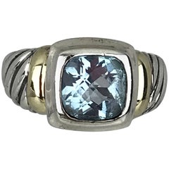 David Yurman Blue Topaz Gemstone on Sterling Silver and 18 Karat Yellow Accent