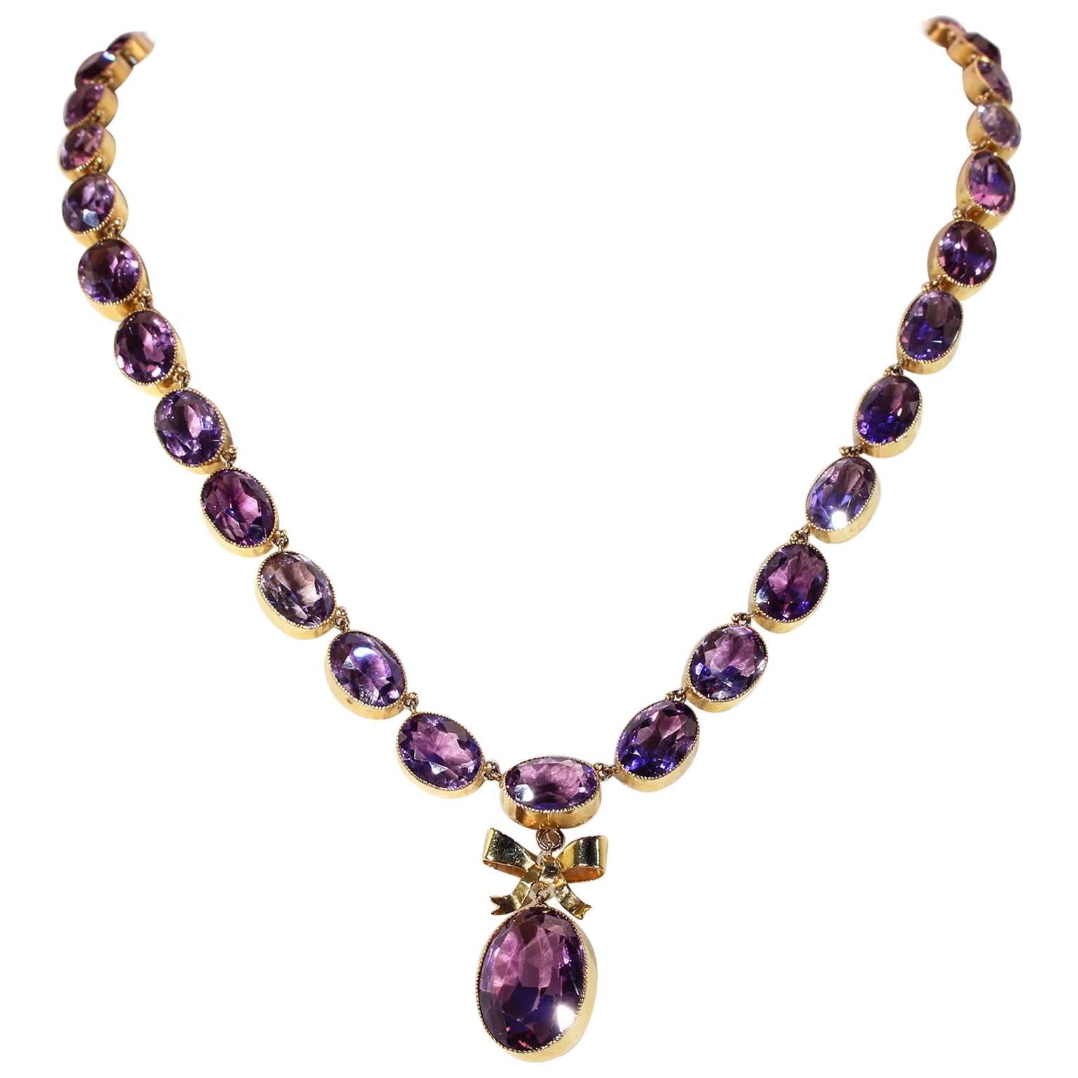 Victorian Amethyst Riviere Necklace Bow Drop For Sale