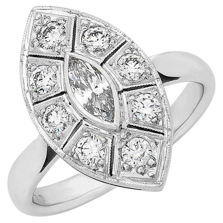 Navette Shape Marquise Diamond Art Deco Style Ring For Sale