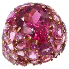 Rubellite Pink Sapphire Pink Tourmaline Clustered Rose Gold Dome Cocktail Ring