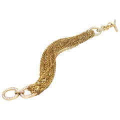 Multiple Strand Yellow Gold Shiny Chain Diamond Bracelet