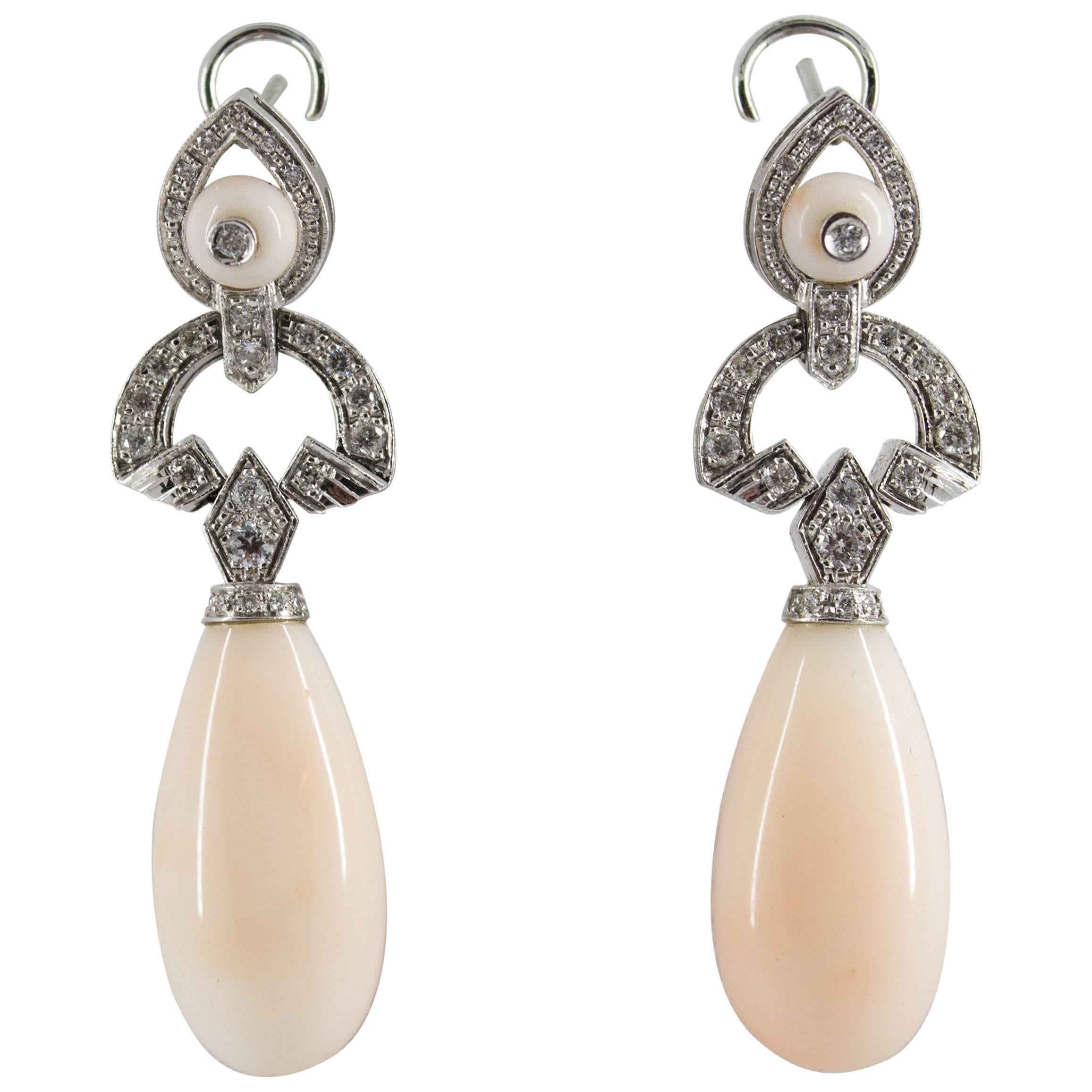 Renaissance Pink Coral 0.90 Carat White Diamond White Gold Drop Clip-On Earrings