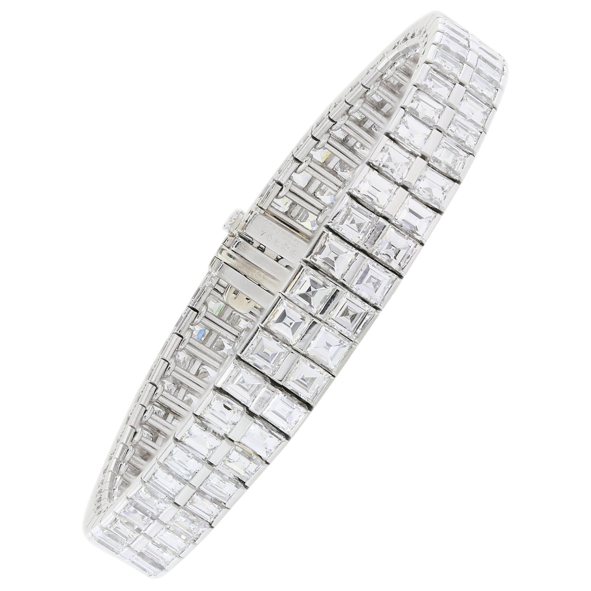 Double Row Diamond Bracelet 25.00 Carat Platinum For Sale